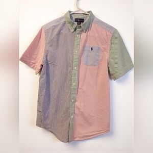 Ralph Lauren Patchwork Seersucker Boys Youth Button Down 18 20 XL Striped
